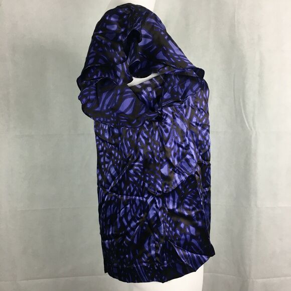Banana Republic Shirt Womens Sz XS Purple Black Silk Satin Short Flutter Sleeve - Picture 3 of 8